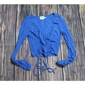 Princess Polly - Blue Long Sleeve Ribbed Crop Top‎ - Size 4